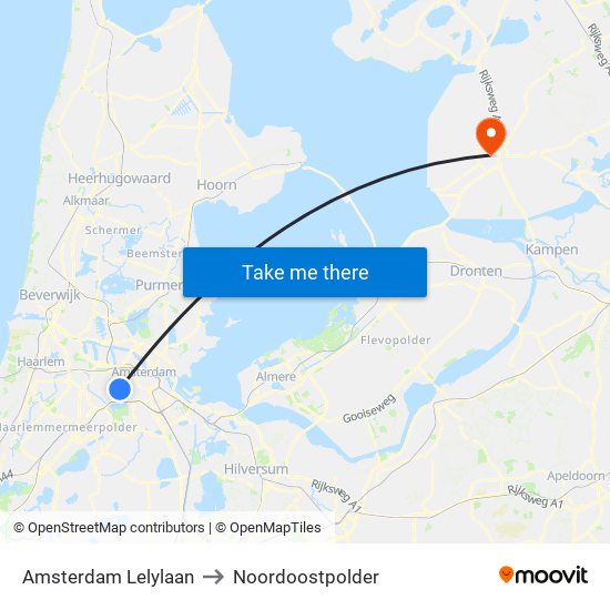 Amsterdam Lelylaan to Noordoostpolder map