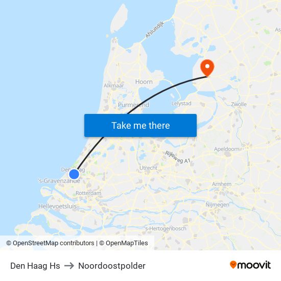 Den Haag Hs to Noordoostpolder map