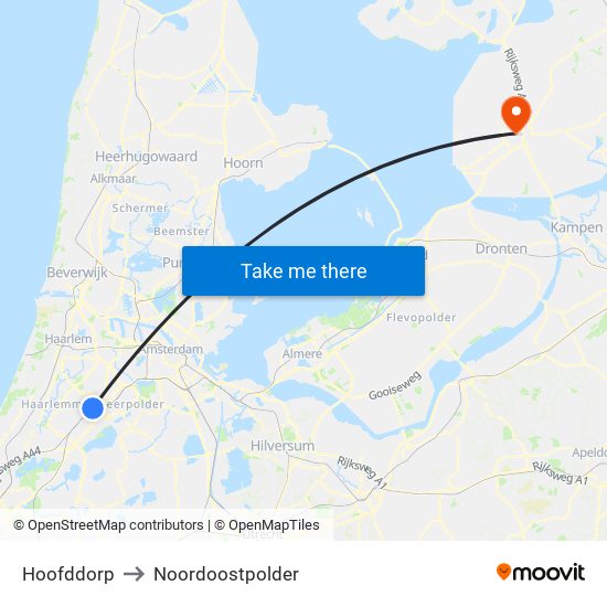 Hoofddorp to Noordoostpolder map