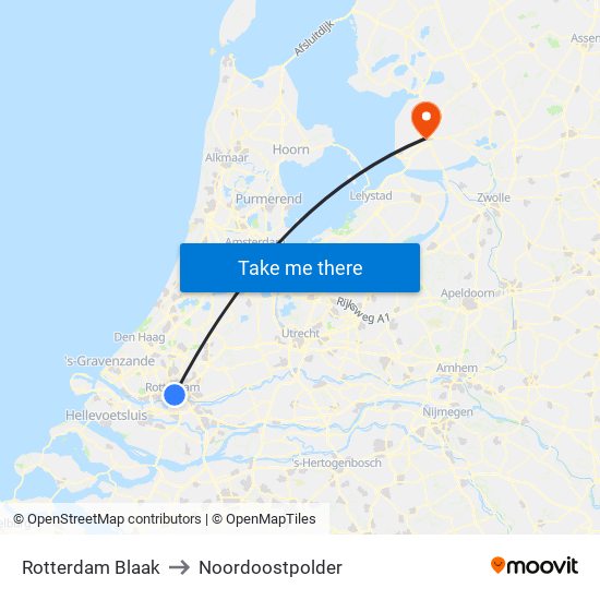 Rotterdam Blaak to Noordoostpolder map