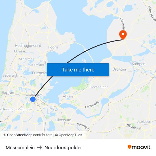 Museumplein to Noordoostpolder map