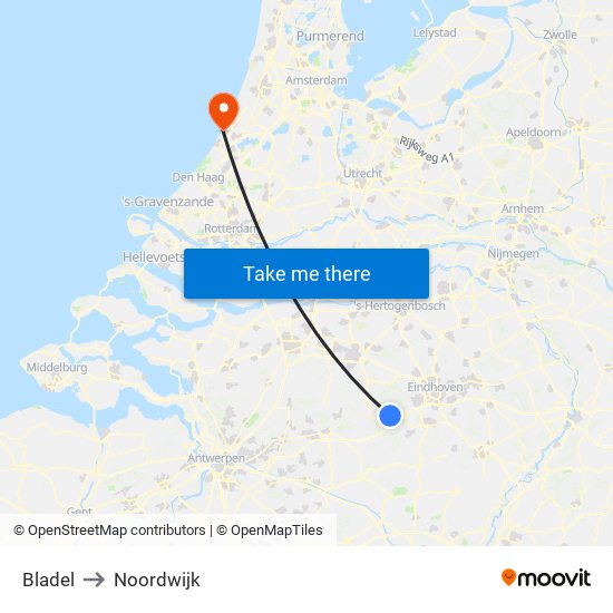 Bladel to Noordwijk map