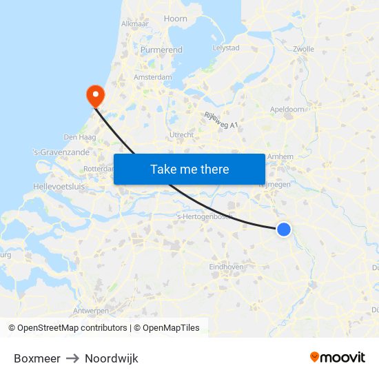 Boxmeer to Noordwijk map