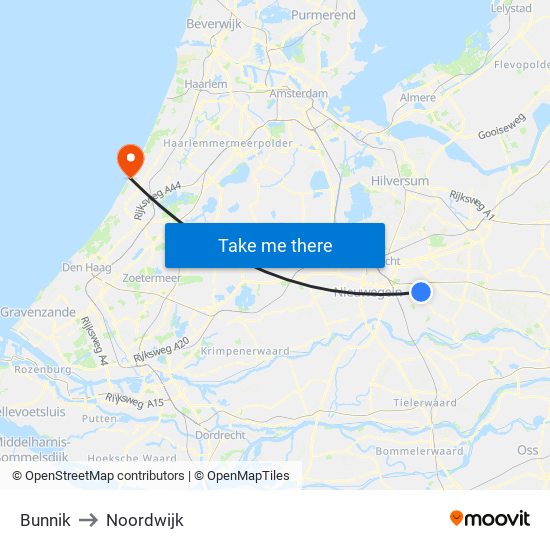 Bunnik to Noordwijk map