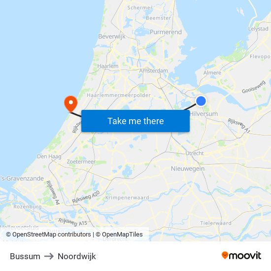 Bussum to Noordwijk map