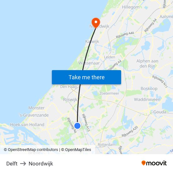 Delft to Noordwijk map