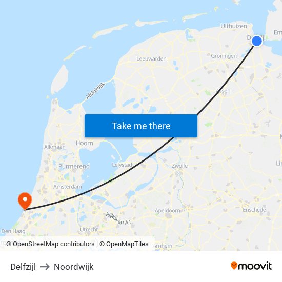 Delfzijl to Noordwijk map