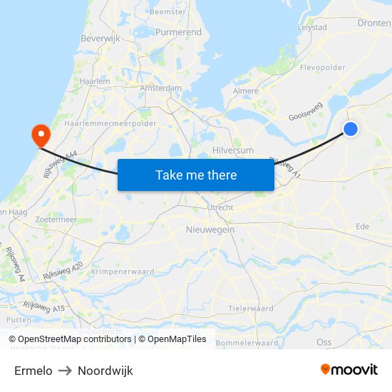 Ermelo to Noordwijk map