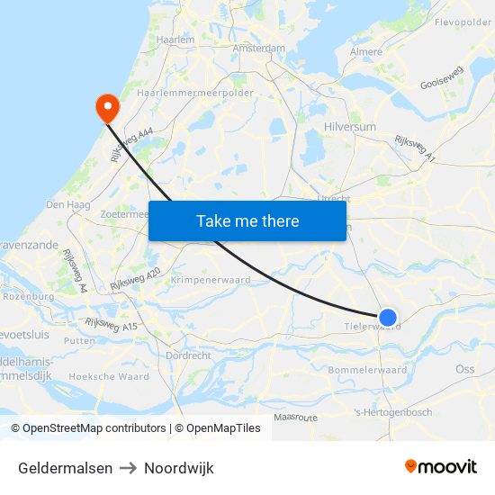 Geldermalsen to Noordwijk map