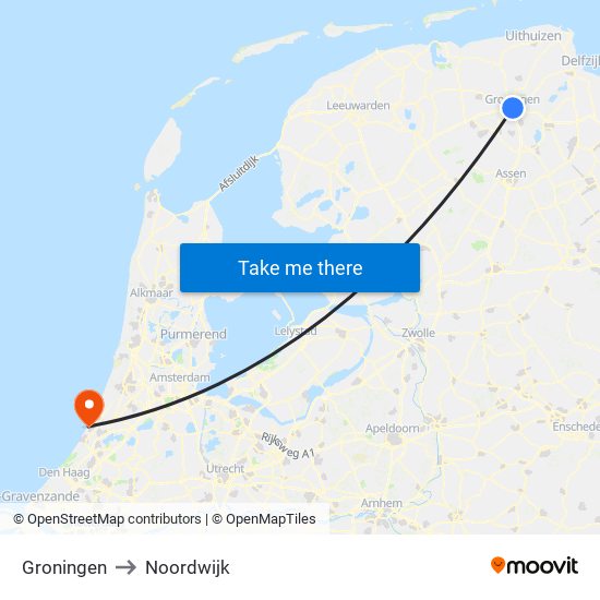 Groningen to Noordwijk map