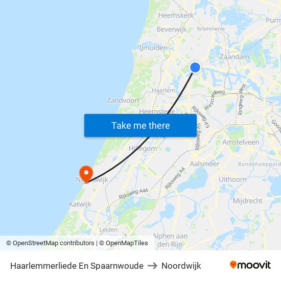 Haarlemmerliede En Spaarnwoude to Noordwijk map