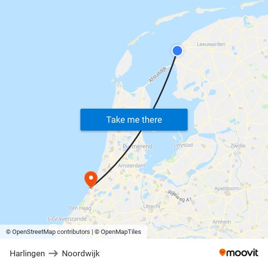 Harlingen to Noordwijk map