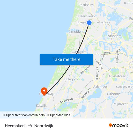 Heemskerk to Noordwijk map