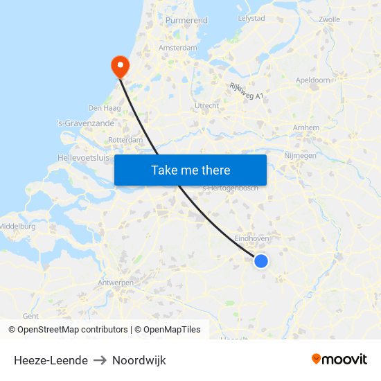 Heeze-Leende to Noordwijk map