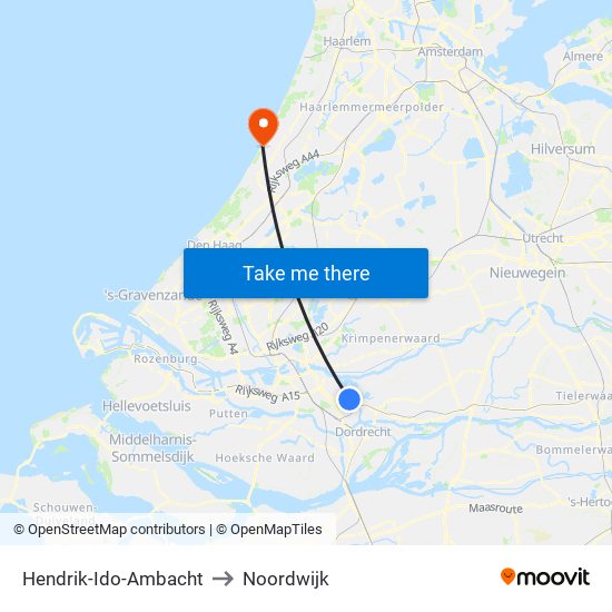 Hendrik-Ido-Ambacht to Noordwijk map