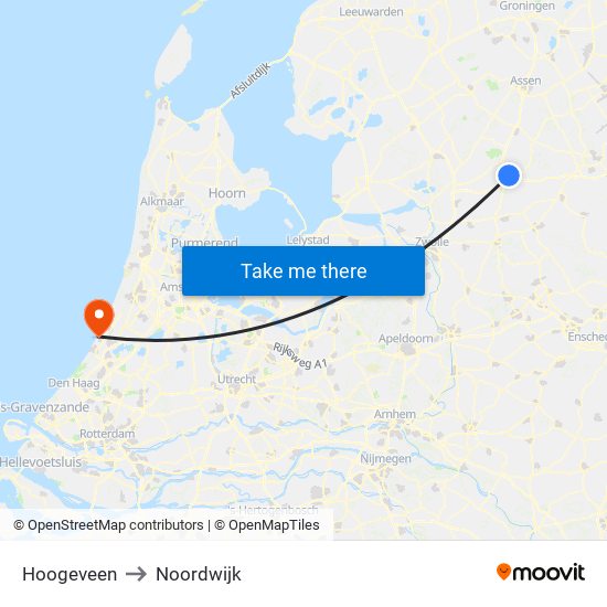 Hoogeveen to Noordwijk map