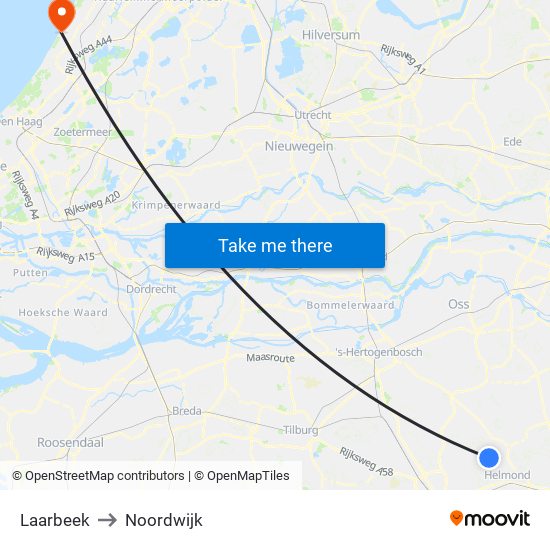 Laarbeek to Noordwijk map