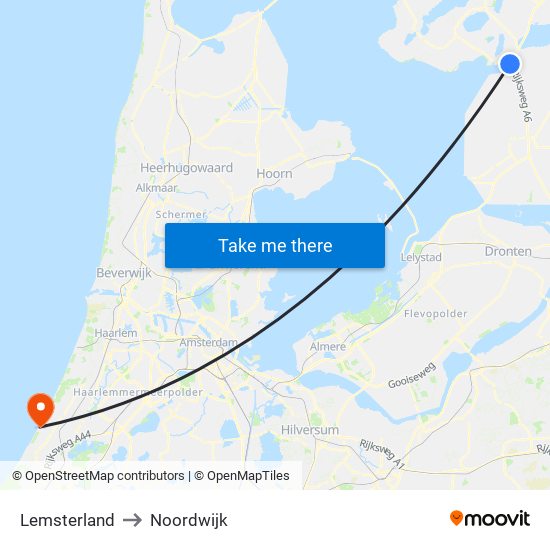 Lemsterland to Noordwijk map