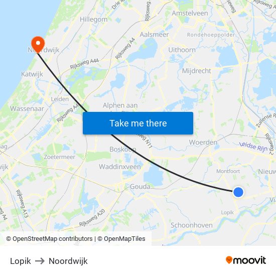 Lopik to Noordwijk map