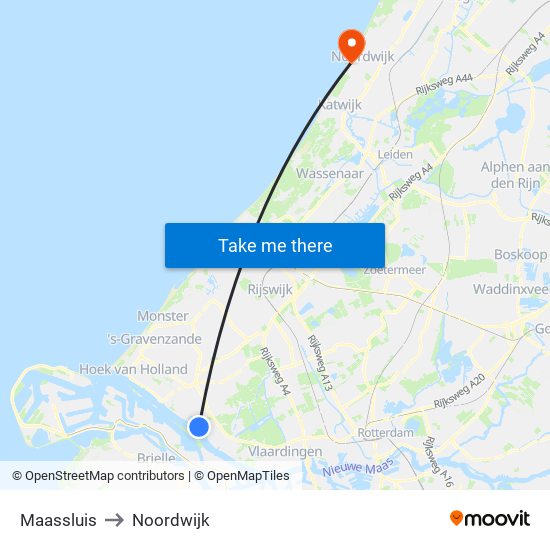 Maassluis to Noordwijk map