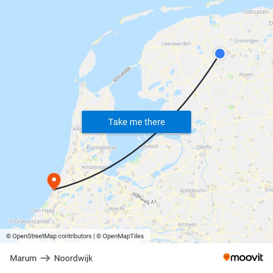 Marum to Noordwijk map