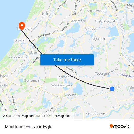 Montfoort to Noordwijk map