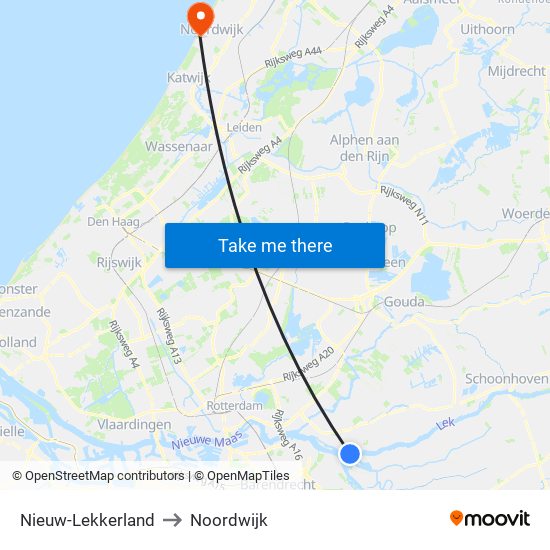 Nieuw-Lekkerland to Noordwijk map