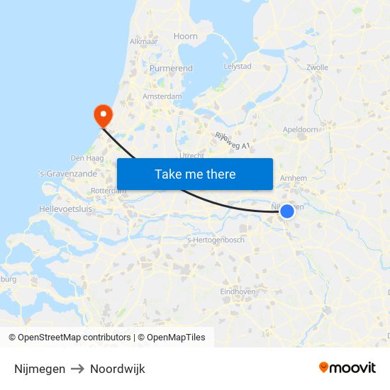 Nijmegen to Noordwijk map