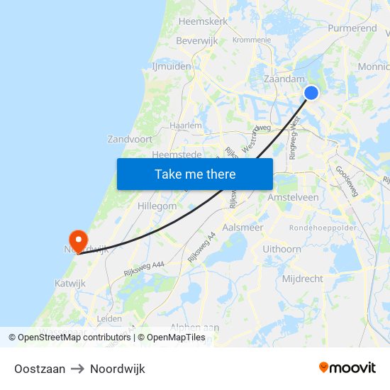 Oostzaan to Noordwijk map