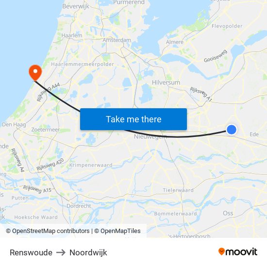 Renswoude to Noordwijk map