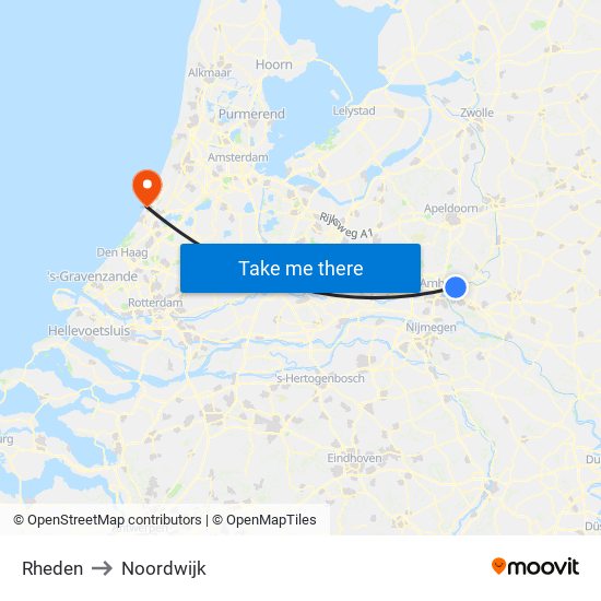 Rheden to Noordwijk map