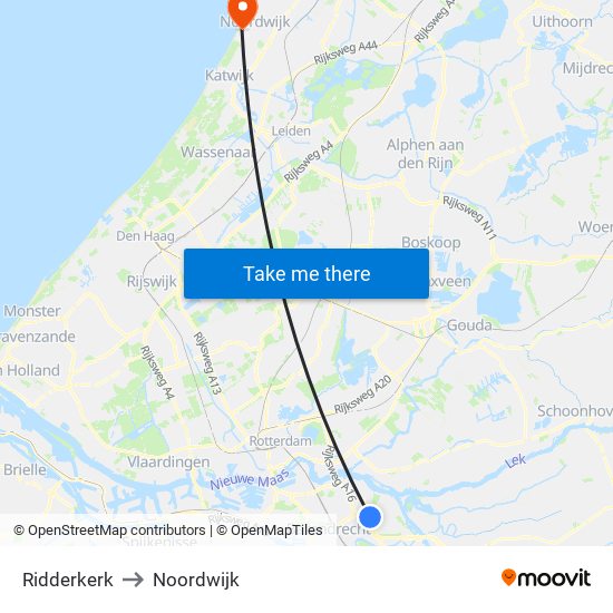 Ridderkerk to Noordwijk map
