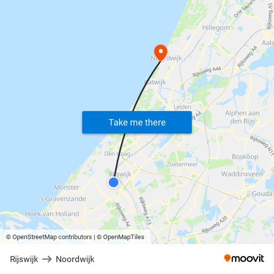 Rijswijk to Noordwijk map