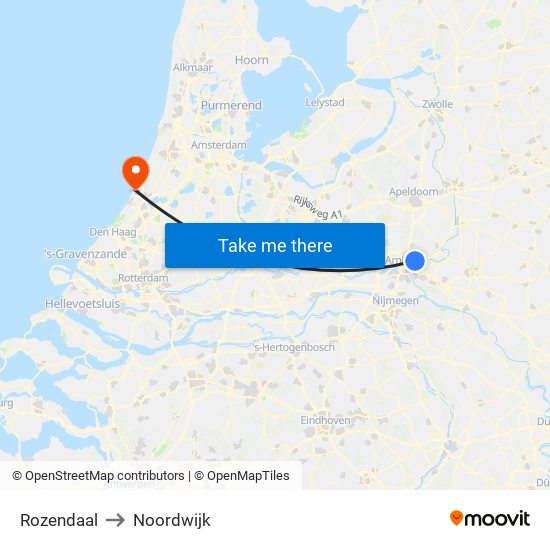 Rozendaal to Noordwijk map