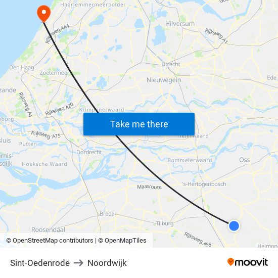 Sint-Oedenrode to Noordwijk map