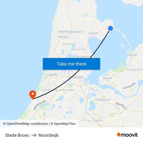 Stede Broec to Noordwijk map