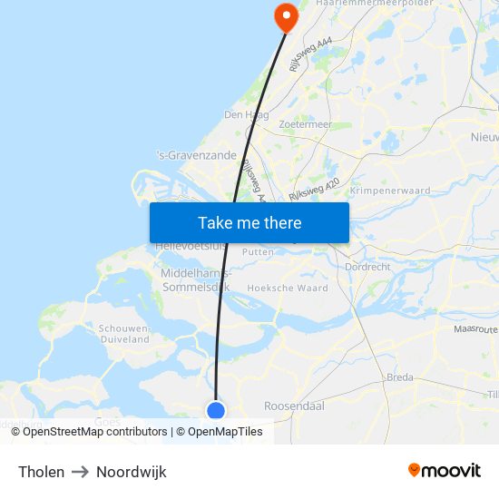 Tholen to Noordwijk map