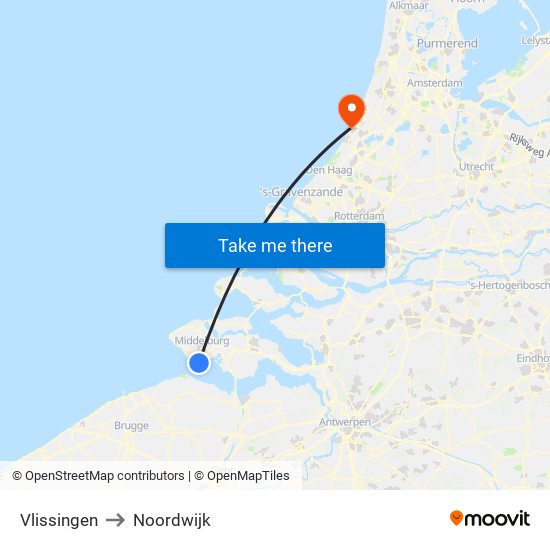 Vlissingen to Noordwijk map