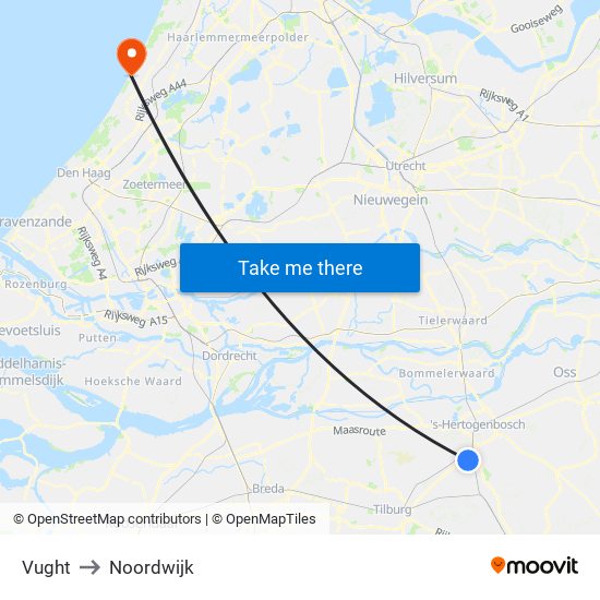 Vught to Noordwijk map