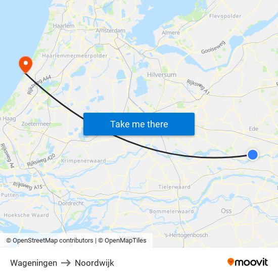 Wageningen to Noordwijk map