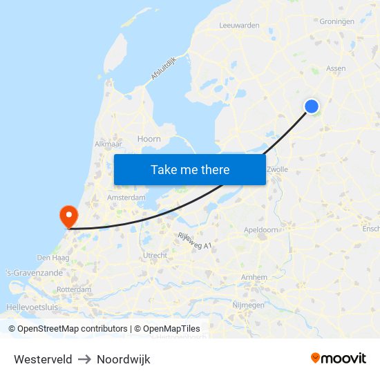 Westerveld to Noordwijk map