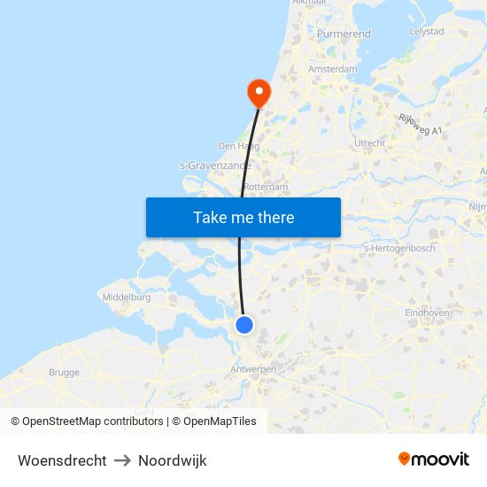 Woensdrecht to Noordwijk map