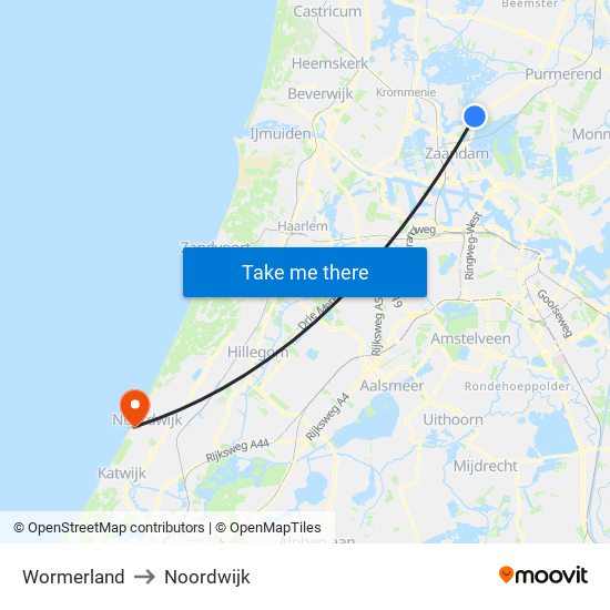 Wormerland to Noordwijk map