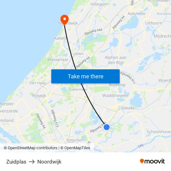 Zuidplas to Noordwijk map