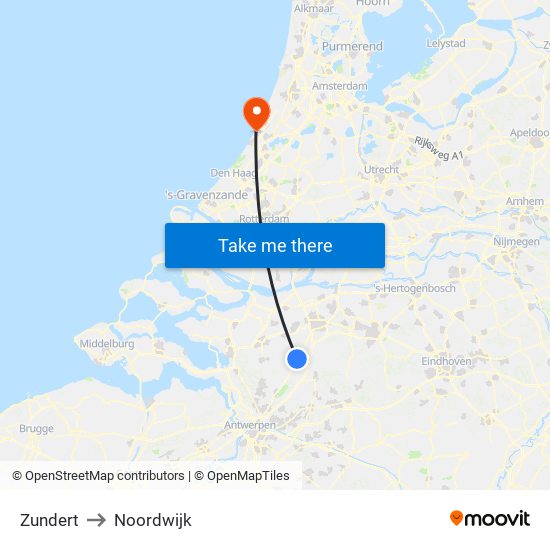 Zundert to Noordwijk map