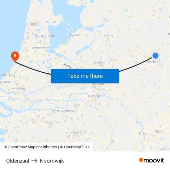 Oldenzaal to Noordwijk map