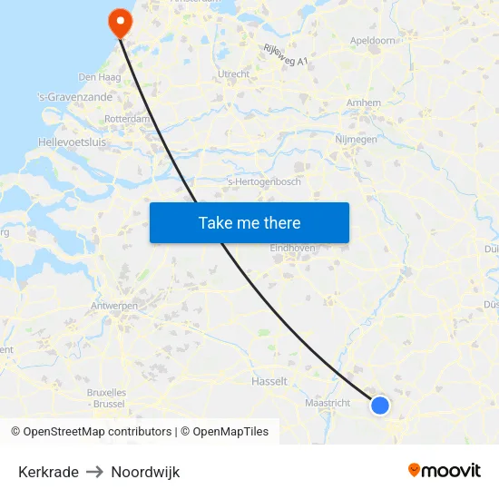 Kerkrade to Noordwijk map