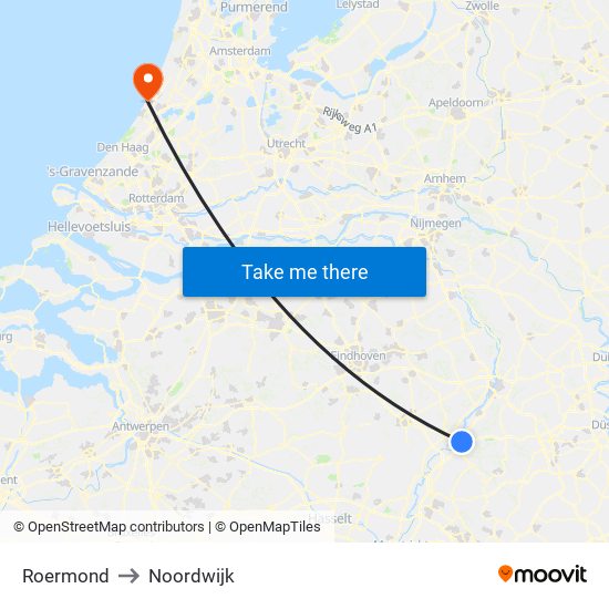 Roermond to Noordwijk map