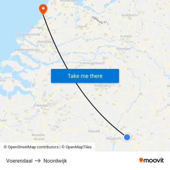 Voerendaal to Noordwijk map