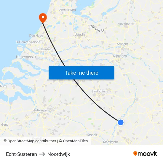 Echt-Susteren to Noordwijk map